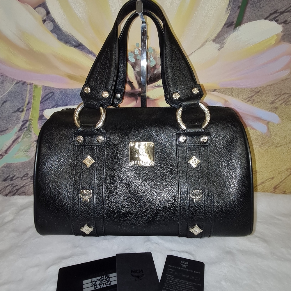 MCM black boston leather bag